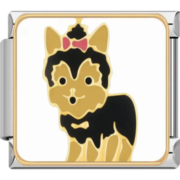 Brown and black Yorkshire Terrier dog with a pink bow Italian charm bracelet link