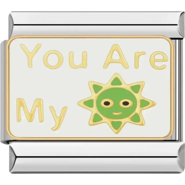 White background with the words “You Are My” and a green smiling sun Italian charm bracelet link