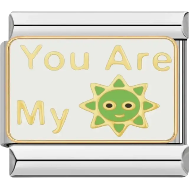 White background with the words “You Are My” and a green smiling sun Italian charm bracelet link