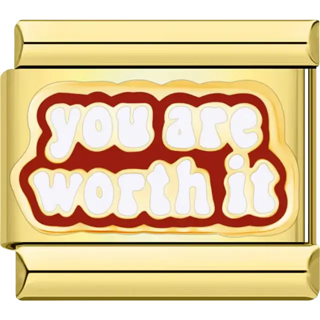 Red charm with white “You Are Worth It” text Italian charm bracelet link
