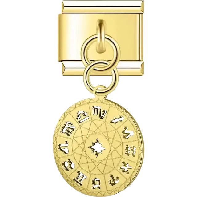 Silver zodiac wheel astrology symbols dangle Italian charm bracelet link