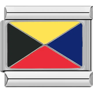 Four-sectioned Zulu maritime flag with yellow, blue, red, and black triangles, meaning "I require a tug" Italian charm bracelet link