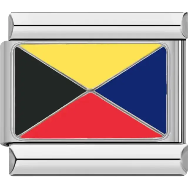 Four-sectioned Zulu maritime flag with yellow, blue, red, and black triangles, meaning "I require a tug" Italian charm bracelet link